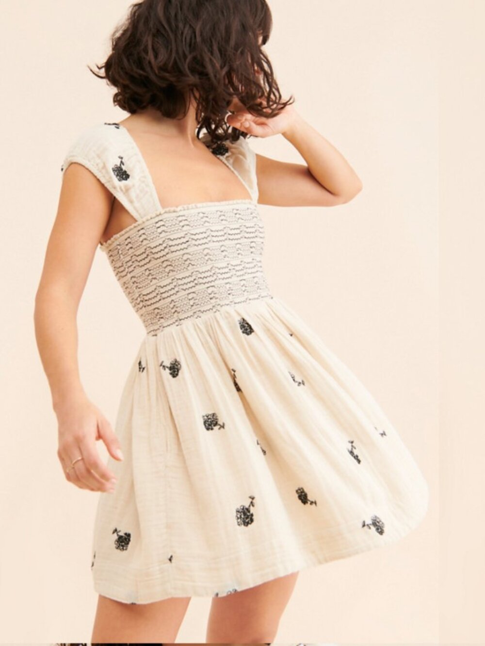 Free People Tory Embroidered Mini Dress- Ivory- XL - MSRP $148